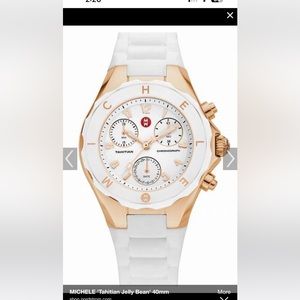 MICHELE TAHITIAN JELLY BEAN WHITE SILICONE,GOLD CHRONO DIAL WATCH -MWW12D000011